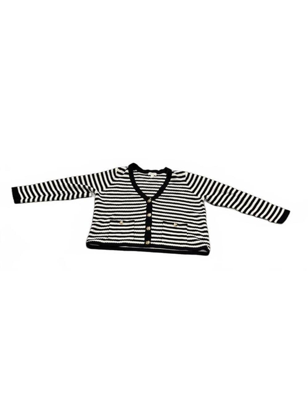 ON 34TH Black and White Striped Knit Cardigan 1X